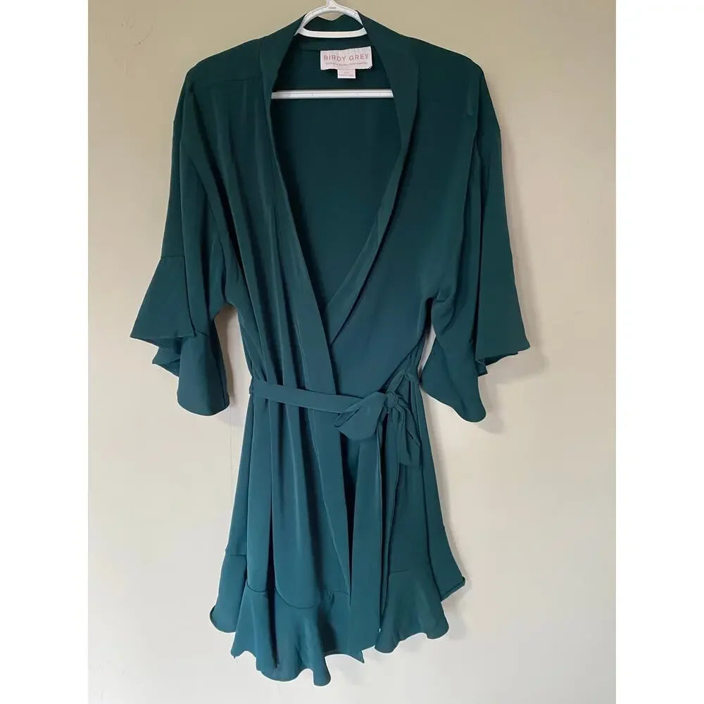 Birdy Grey Robe Dress Ruffle Detail Waist Tie Emerald Green Size M / L